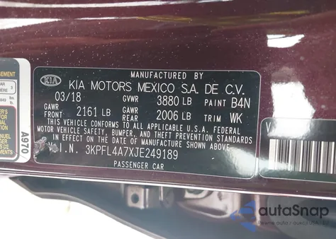 2018 Kia Forte Lx from USA, damaged, VIN 3KPFL4A7XJE249189